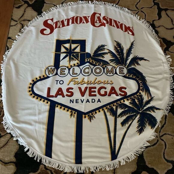 Station Casinos Other - Beach Towel Welcome To Fabulous Las Vegas Nevada Large Round White Red Gold Sun